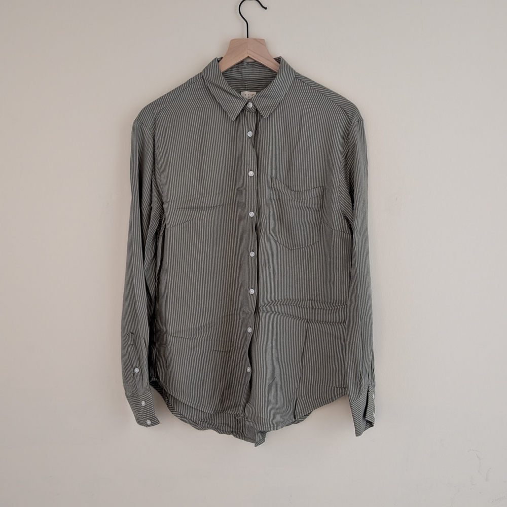 a new day Women's Black Striped Button Down Shirt